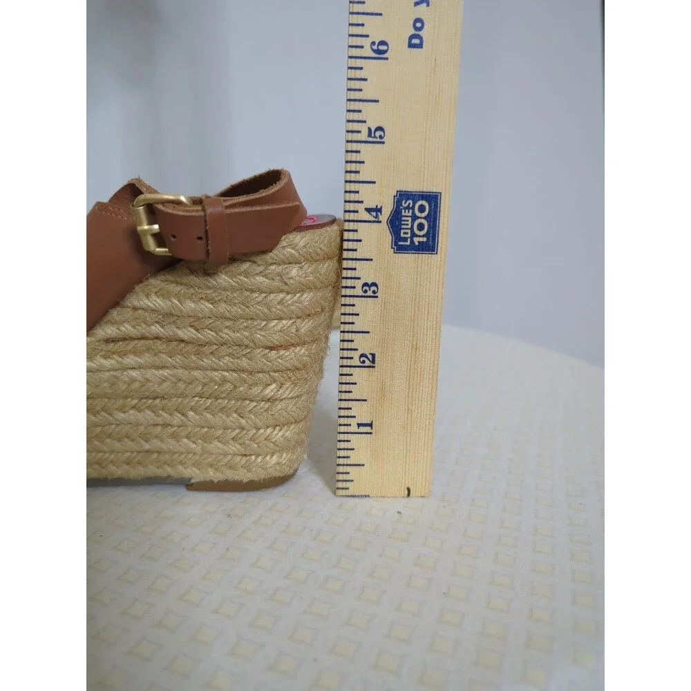 Boden Size 37 US 7 Brown Crossover Rope Platform Wedge Leather Espadrille Sandal